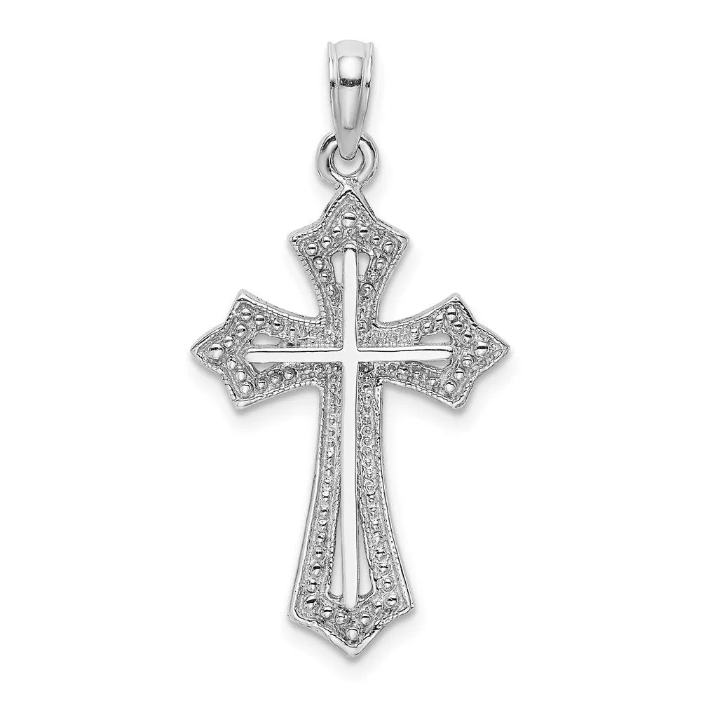 10K White Gold Beaded Cross Charm