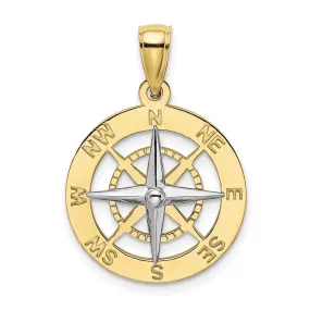 10K w/Rhodium Nautical Compass White Needle Charm