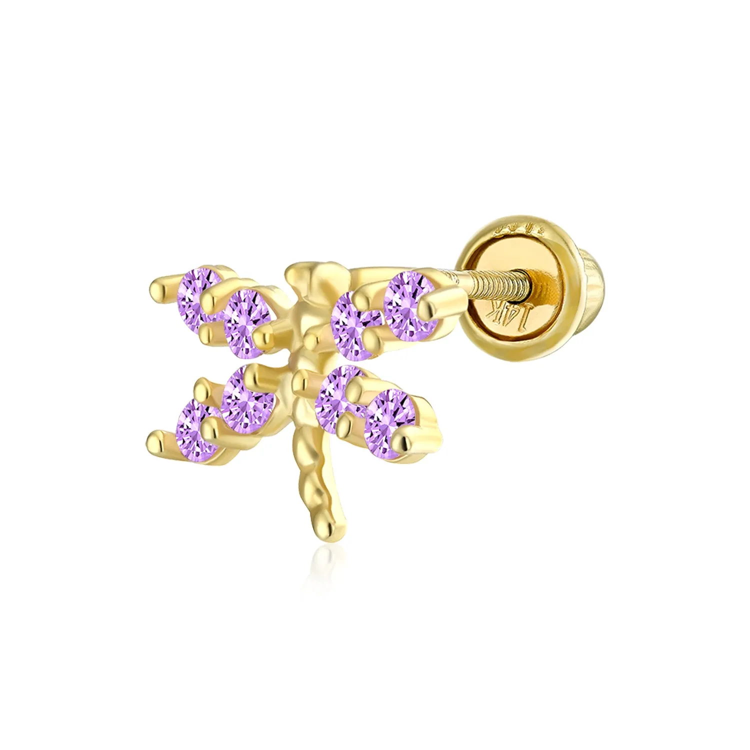 14K Gold Garden Dragonfly Ladybug Butterfly Owl Bird Stud Earrings Ear Lobe