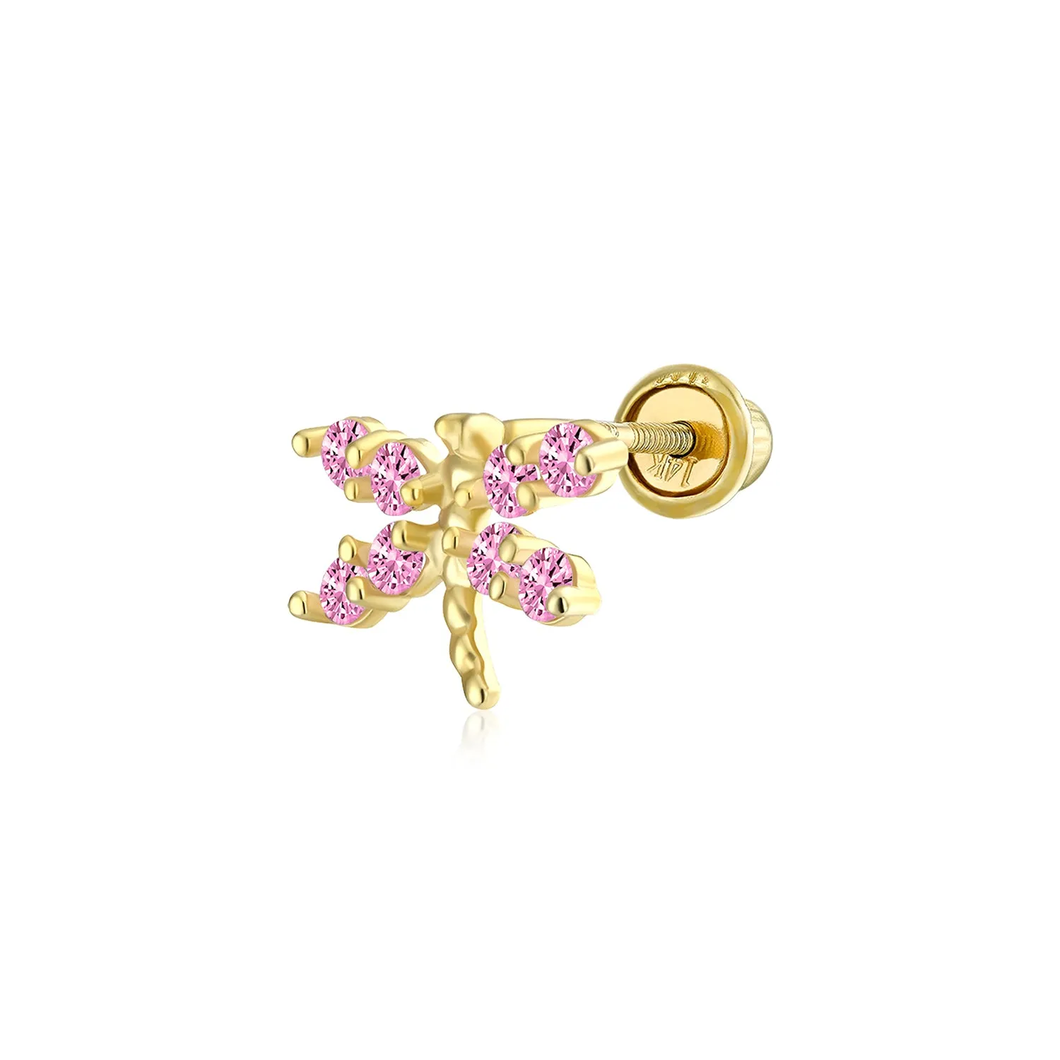 14K Gold Garden Dragonfly Ladybug Butterfly Owl Bird Stud Earrings Ear Lobe