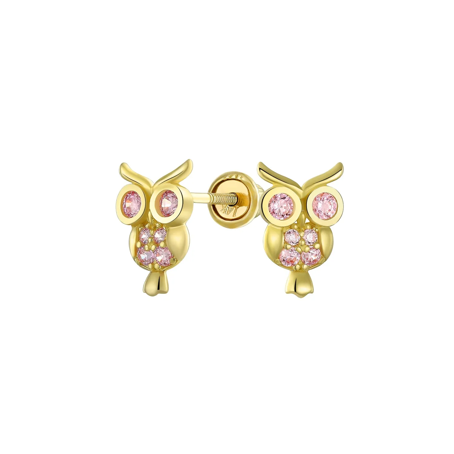 14K Gold Garden Dragonfly Ladybug Butterfly Owl Bird Stud Earrings Ear Lobe