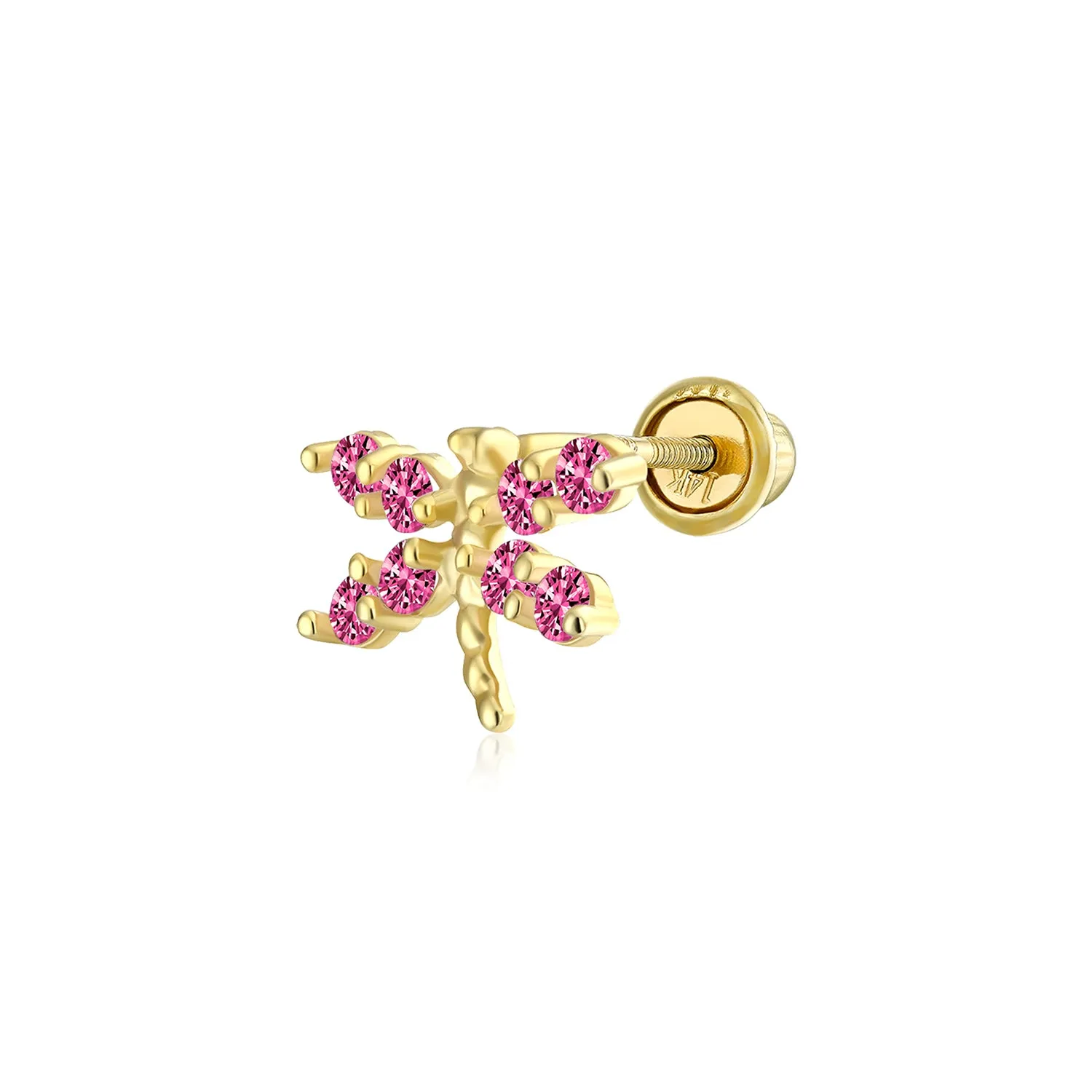 14K Gold Garden Dragonfly Ladybug Butterfly Owl Bird Stud Earrings Ear Lobe