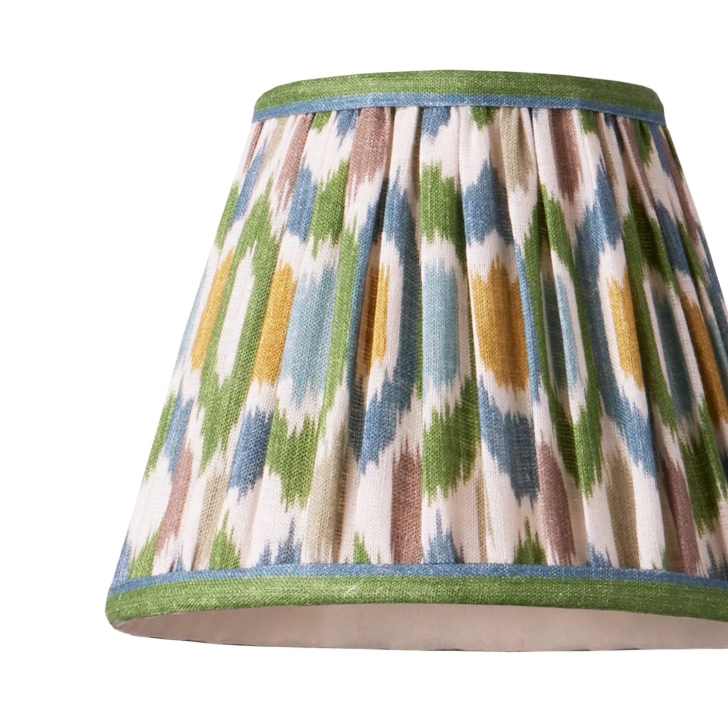 18cm pendant shade in blue and green Small Ikat Spot linen by GP & J Baker