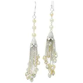 1920's Diamond Seed Pearl Platinum 14 Karat White Gold Tassel Drop Art Deco Earrings