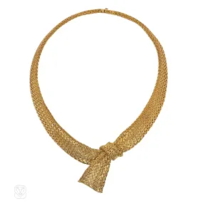 1950s woven gold ribbon knot necklace