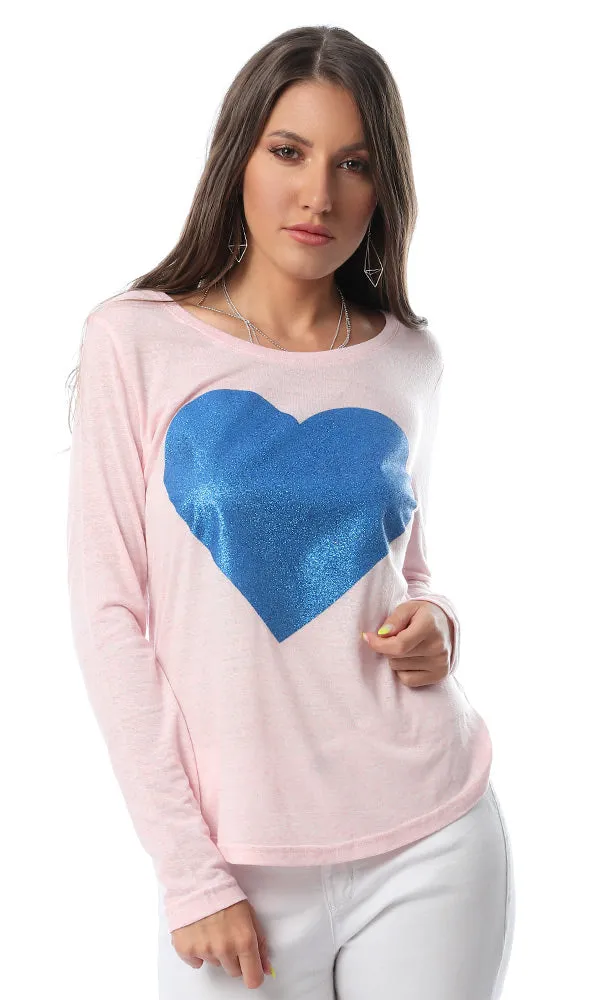 50143 Glittery Accent Long Sleeves Light Rose Top