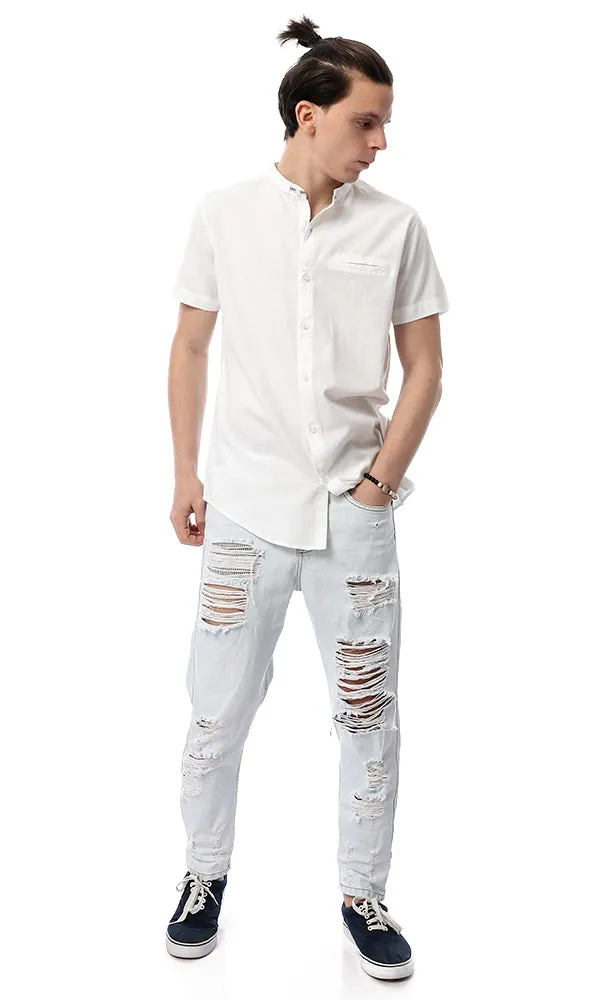 53922 Men Turn Down Collar White Shirt