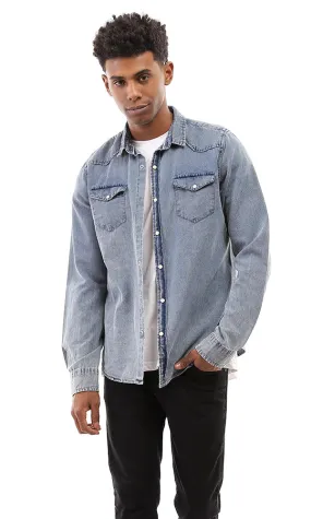 94530 Front Batched Pockets Pique Denim Shirt - Standard Blue