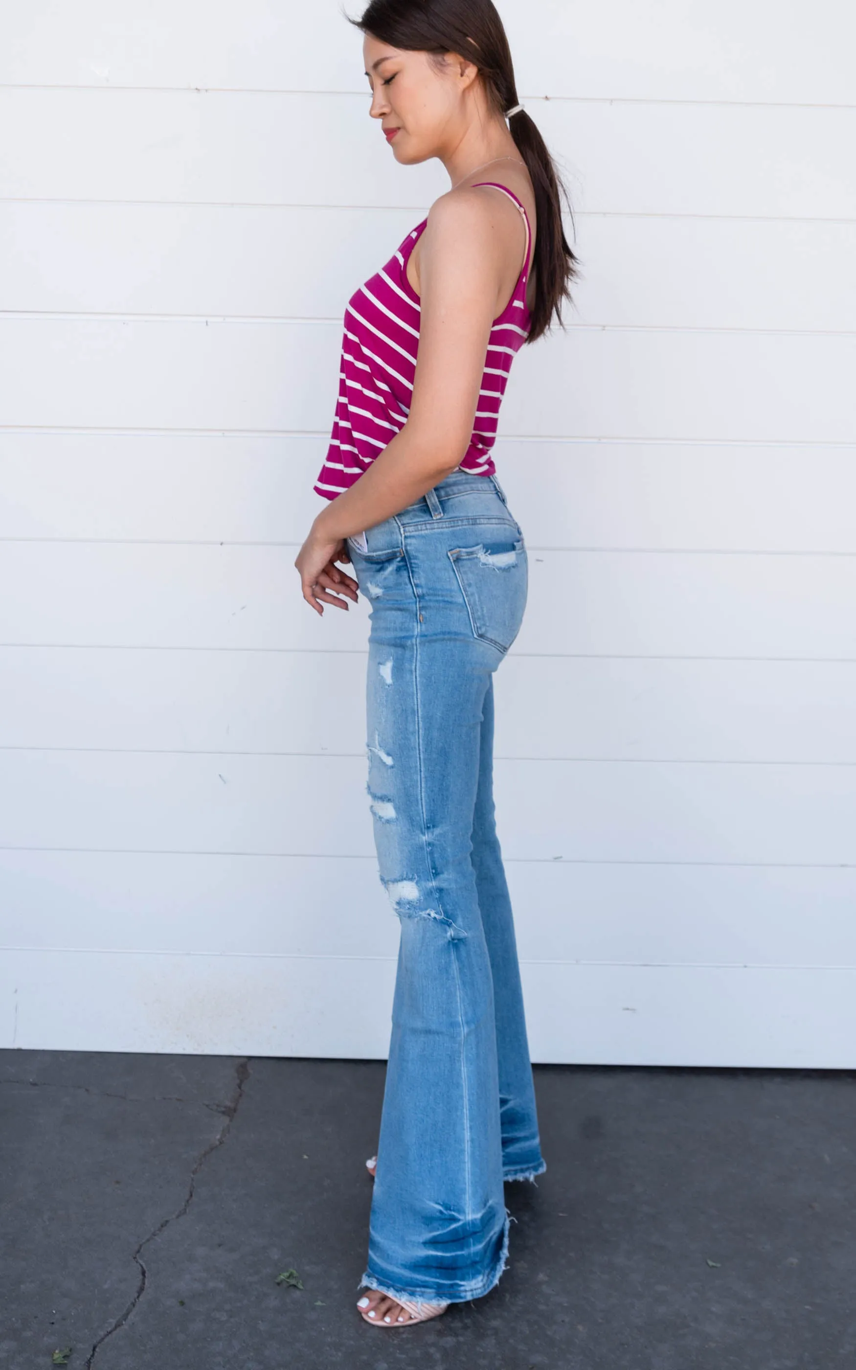 Alison Distressed Mid Rise Flare Jeans - Vervet - Final Sale