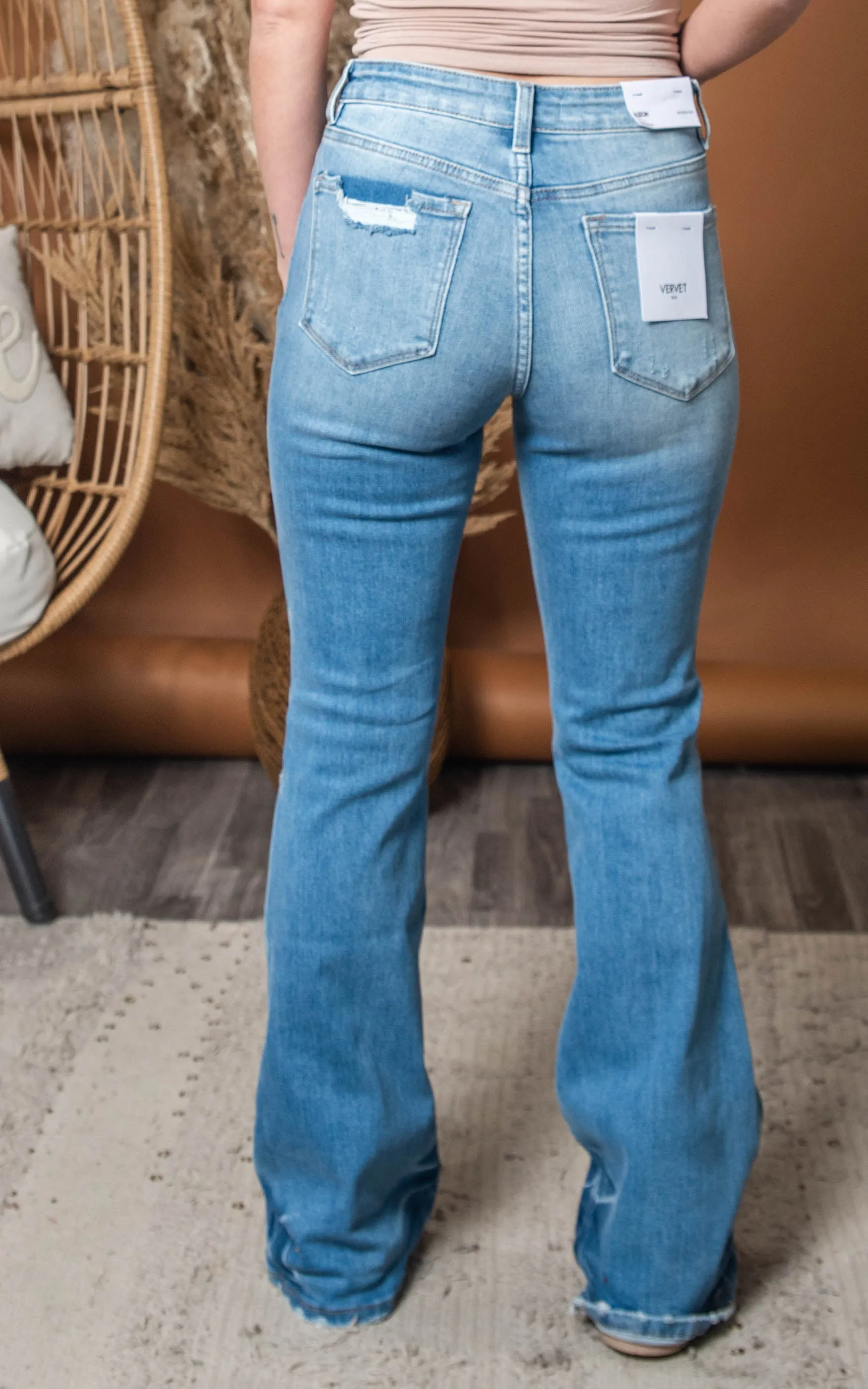 Alison Distressed Mid Rise Flare Jeans - Vervet - Final Sale