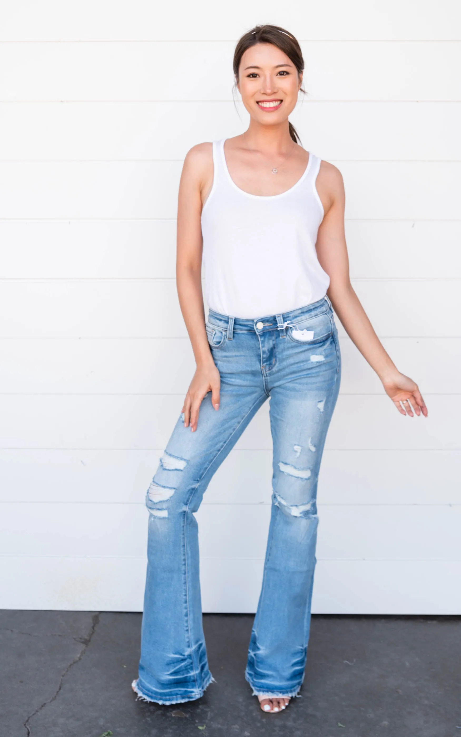 Alison Distressed Mid Rise Flare Jeans - Vervet - Final Sale