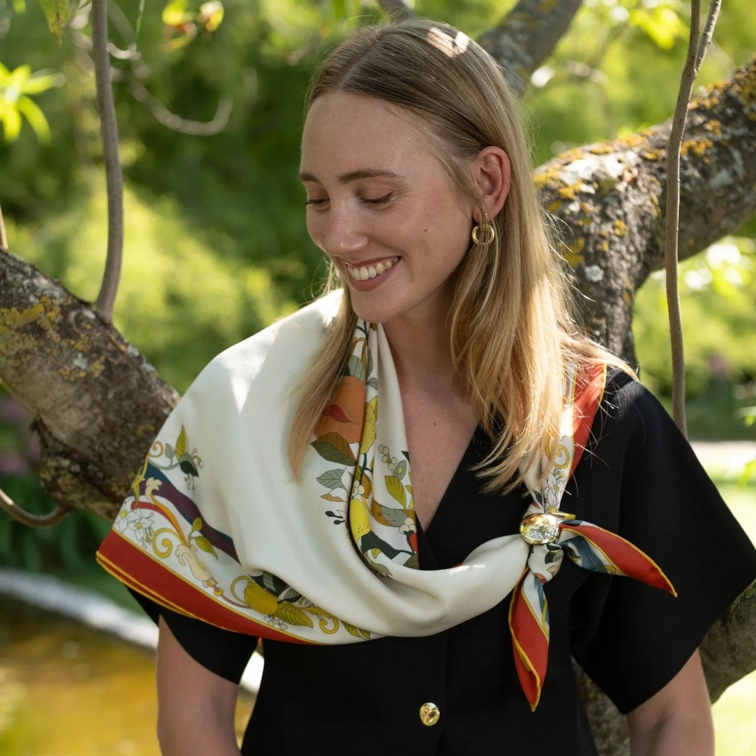 Anthea - Hand Rolled Silk Foulard - Ivory