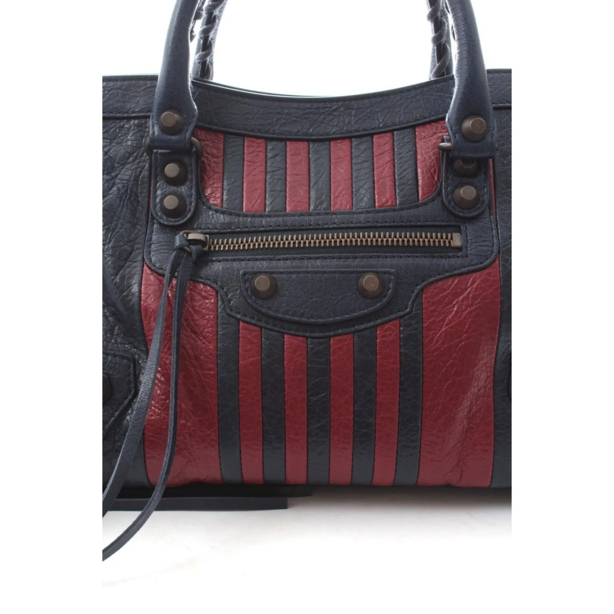 Balenciaga Classic City Marine Bordeaux Stripe Small Satchel Bag