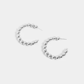 Ball Bead Post Hoop Earrings - Silver