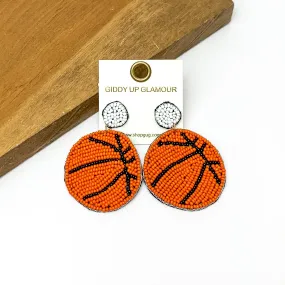 Basketball Circular Beaded Earrings in Orange