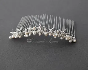 Beach Tiara Comb with Starfish and Freshwater Pearls