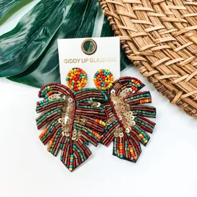 Beaded Palm Leaf Statement Earrings in Multi