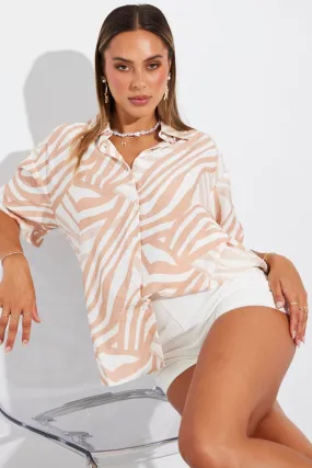 Beige Abstract Shirt Short Sleeve