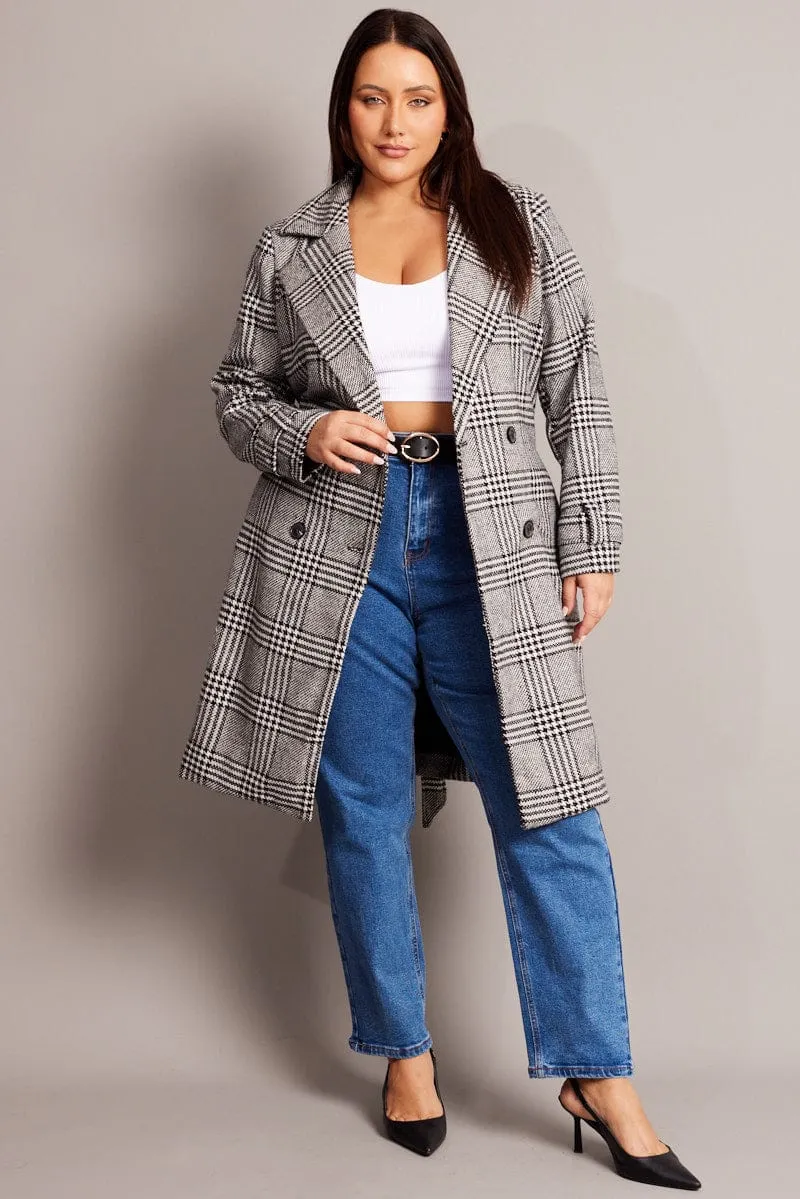 Black Check Coat With Belt