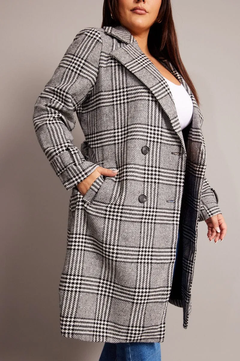 Black Check Coat With Belt