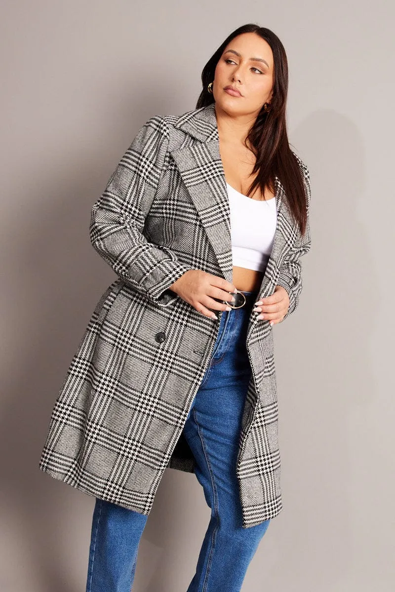 Black Check Coat With Belt