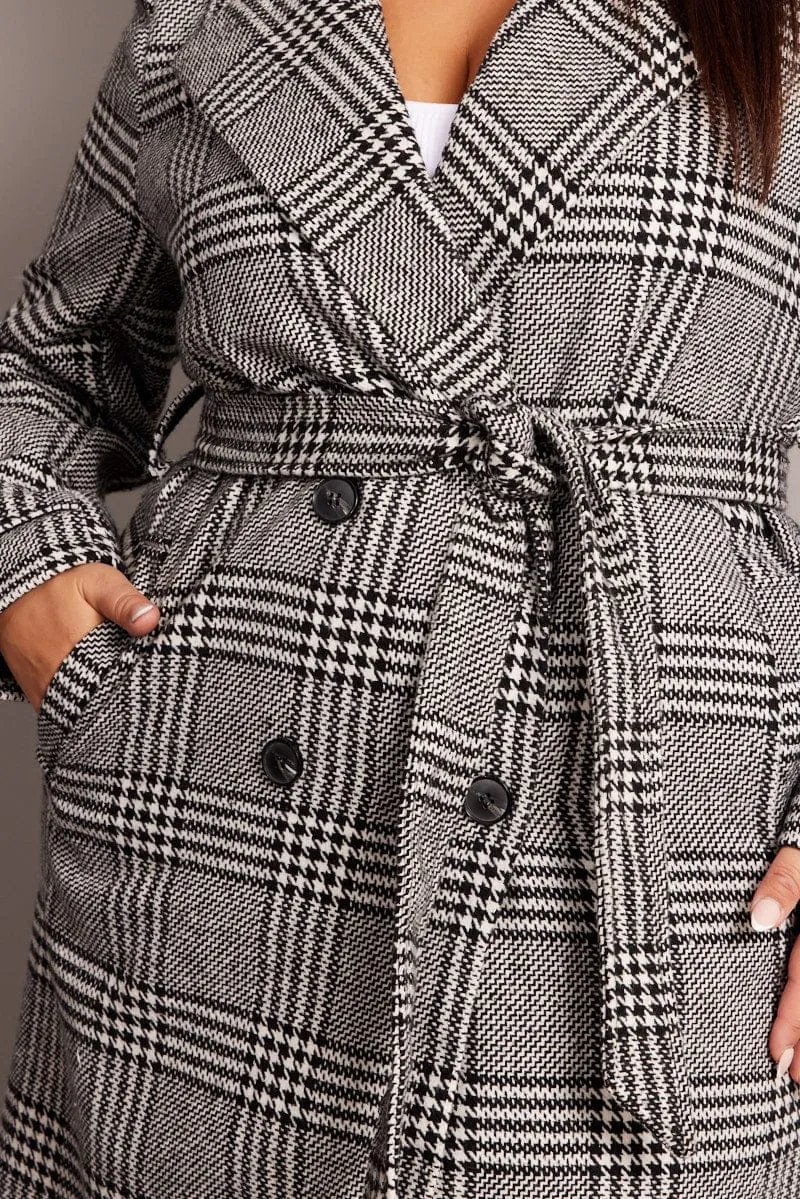 Black Check Coat With Belt