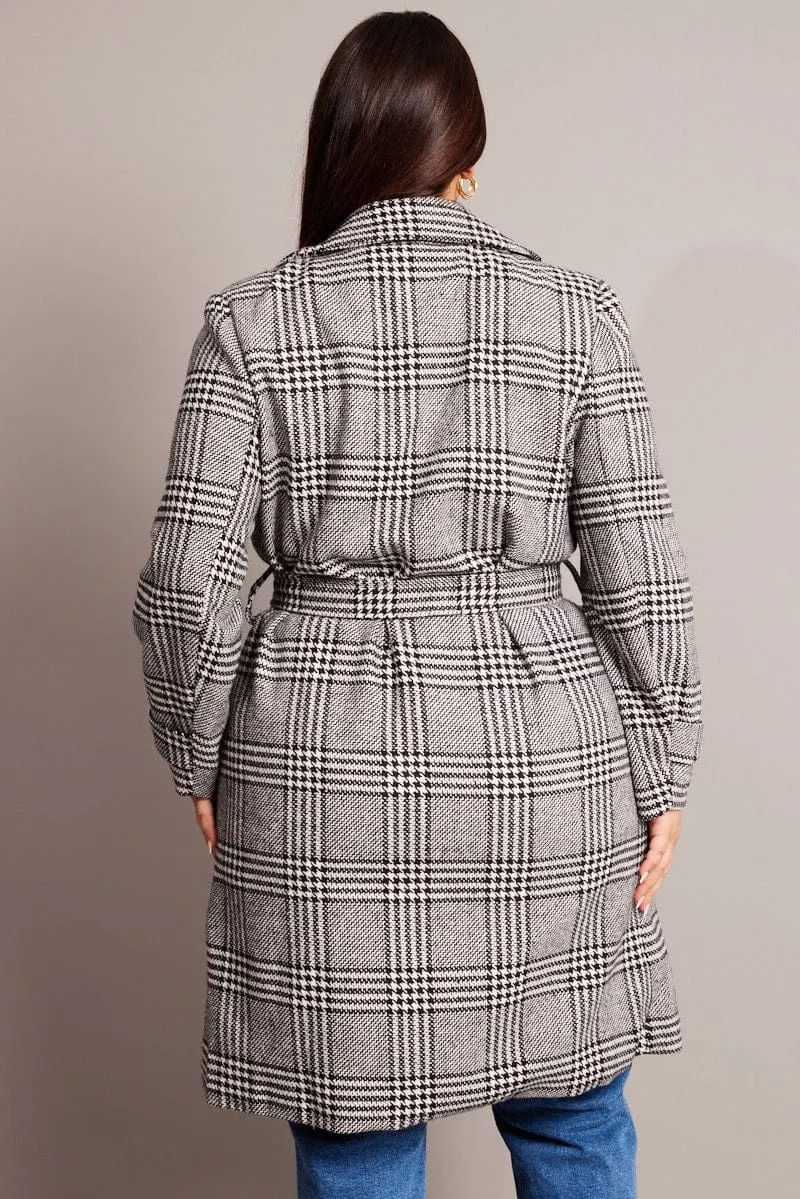 Black Check Coat With Belt