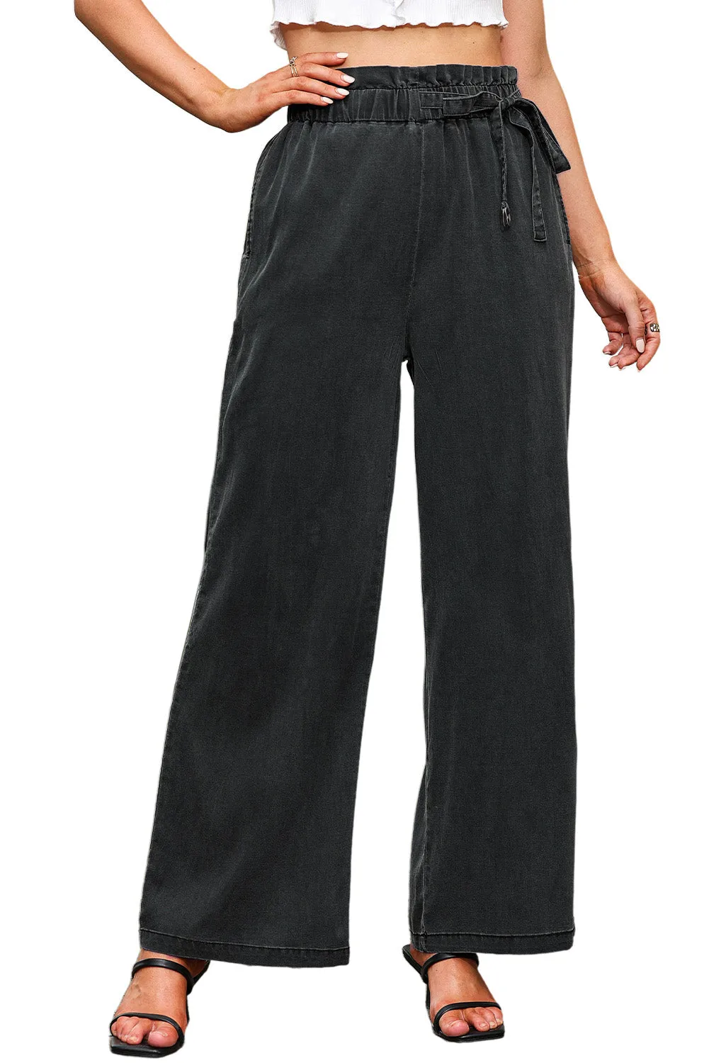 Black High Waist Pocketed Wide Leg Pants