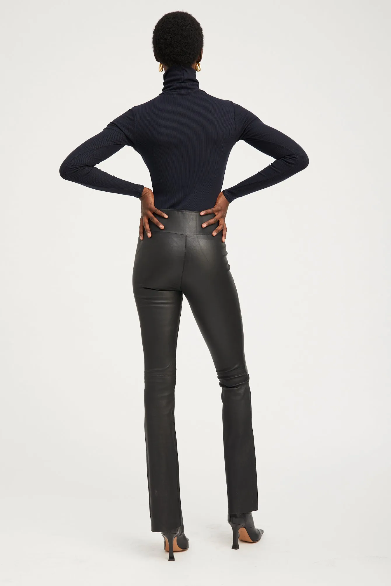 Black Leather Micro Flare Pants