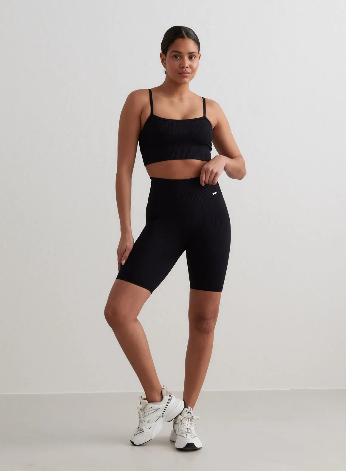 Black Ribbed Seamless Biker Shorts