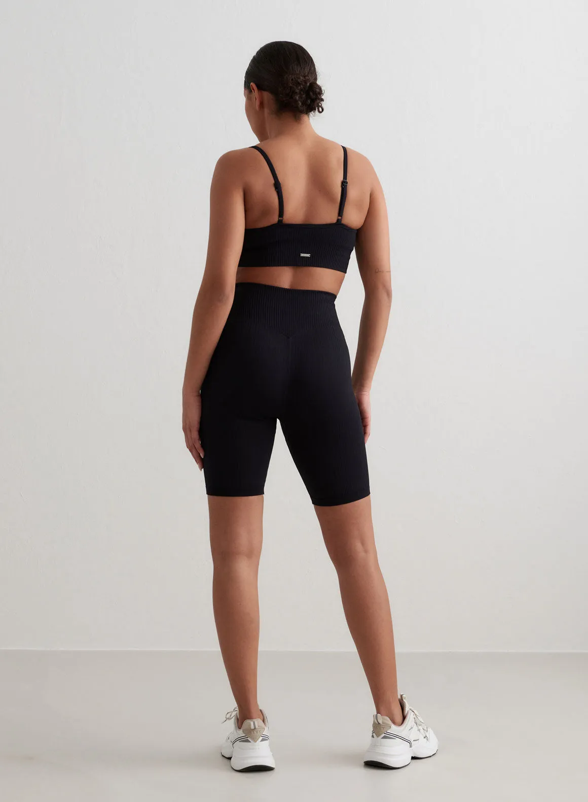 Black Ribbed Seamless Biker Shorts