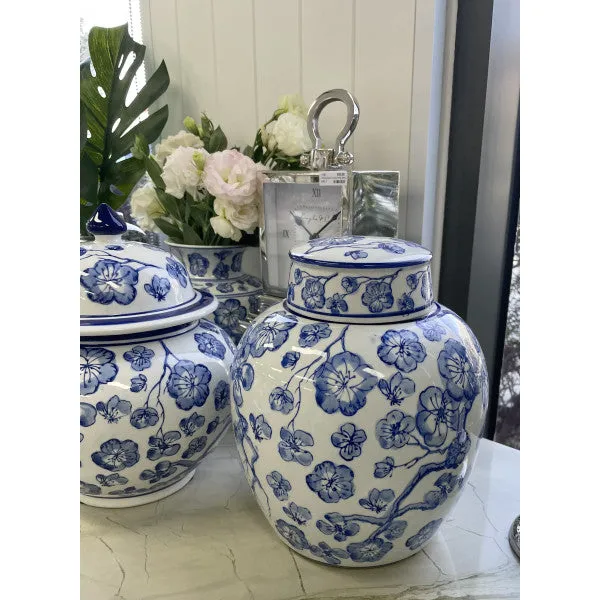 Blue and White Ceramic Floral Jar - 25cm