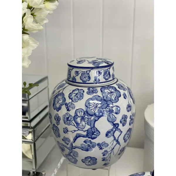 Blue and White Ceramic Floral Jar - 25cm