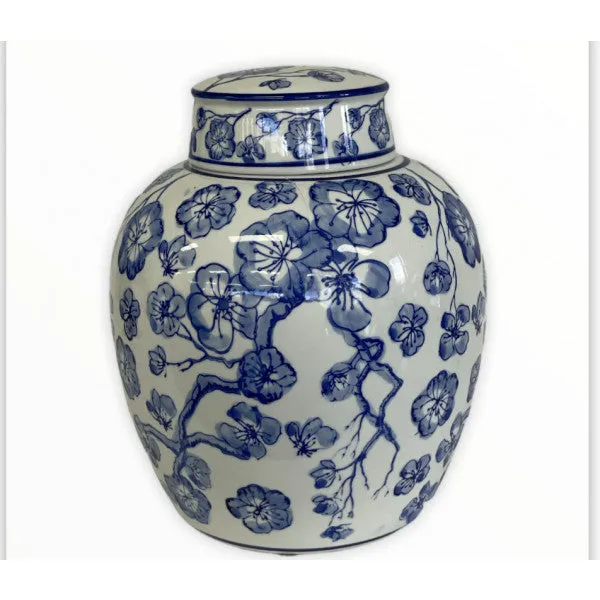 Blue and White Ceramic Floral Jar - 25cm