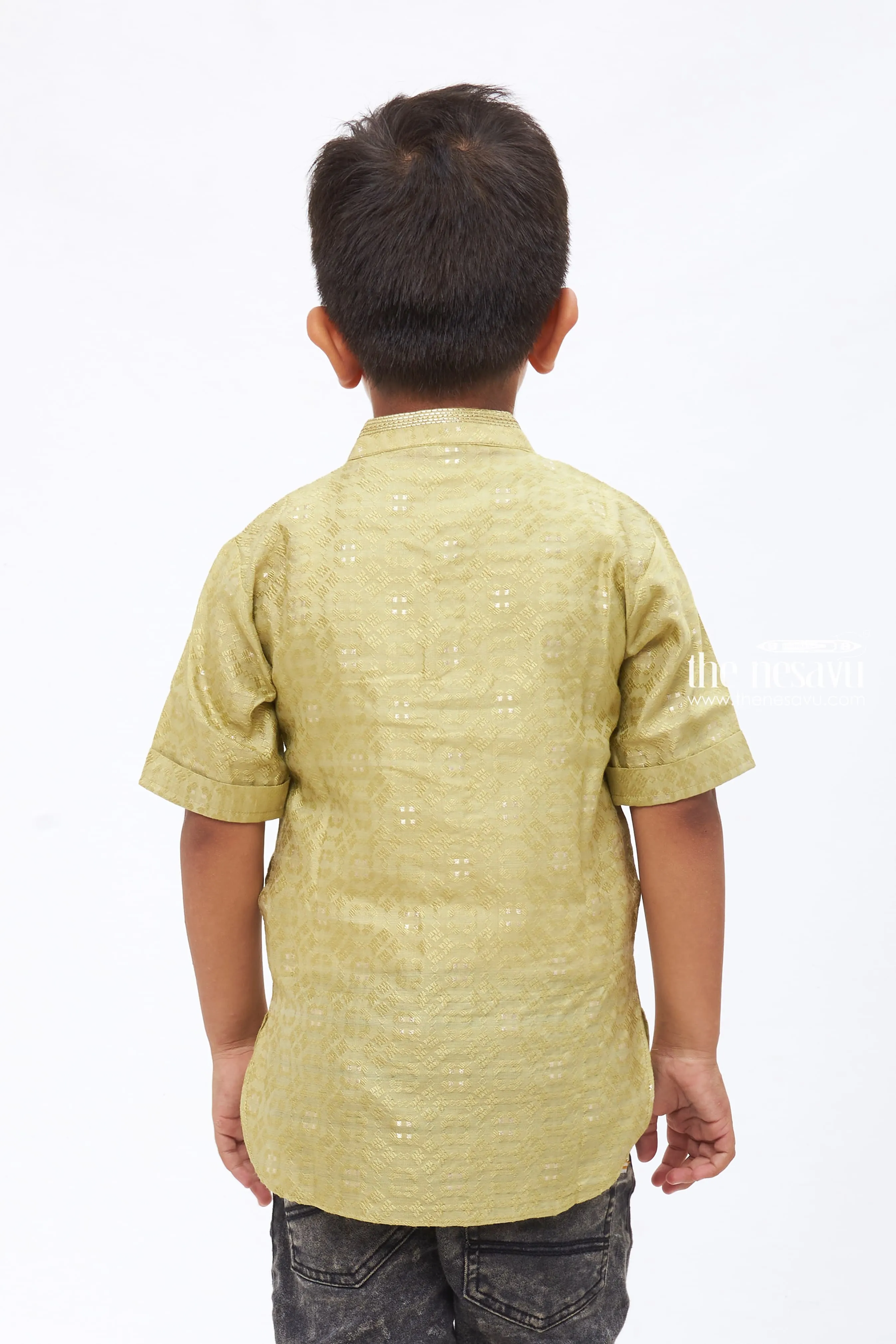 Boys Green Geometric Print Traditional Kurta Shirt