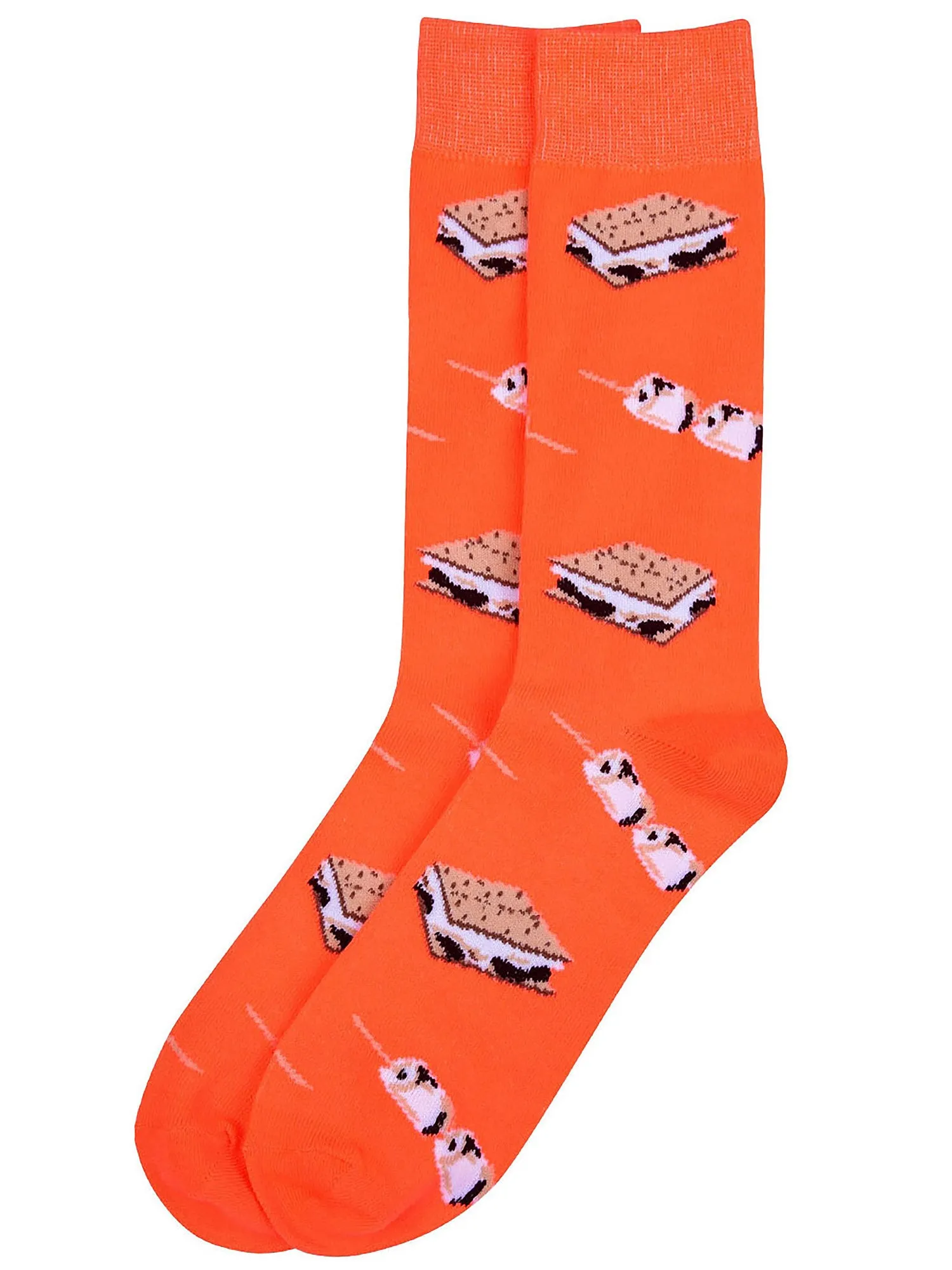 Bright Neon Orange Smores Marshmallow Mens Crazy Dress Crew Socks