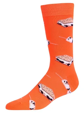 Bright Neon Orange Smores Marshmallow Mens Crazy Dress Crew Socks