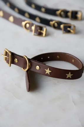 Brown Leather Dog Collar With Stars - 5 Available Sizes