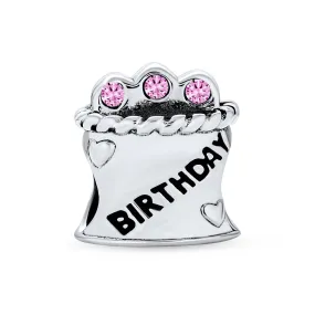 Celebration Book Words Happy Birthday Cake Cone Charm Bead .925 Silver