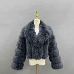 Charcoal Premium Faux Fur Collared Jacket