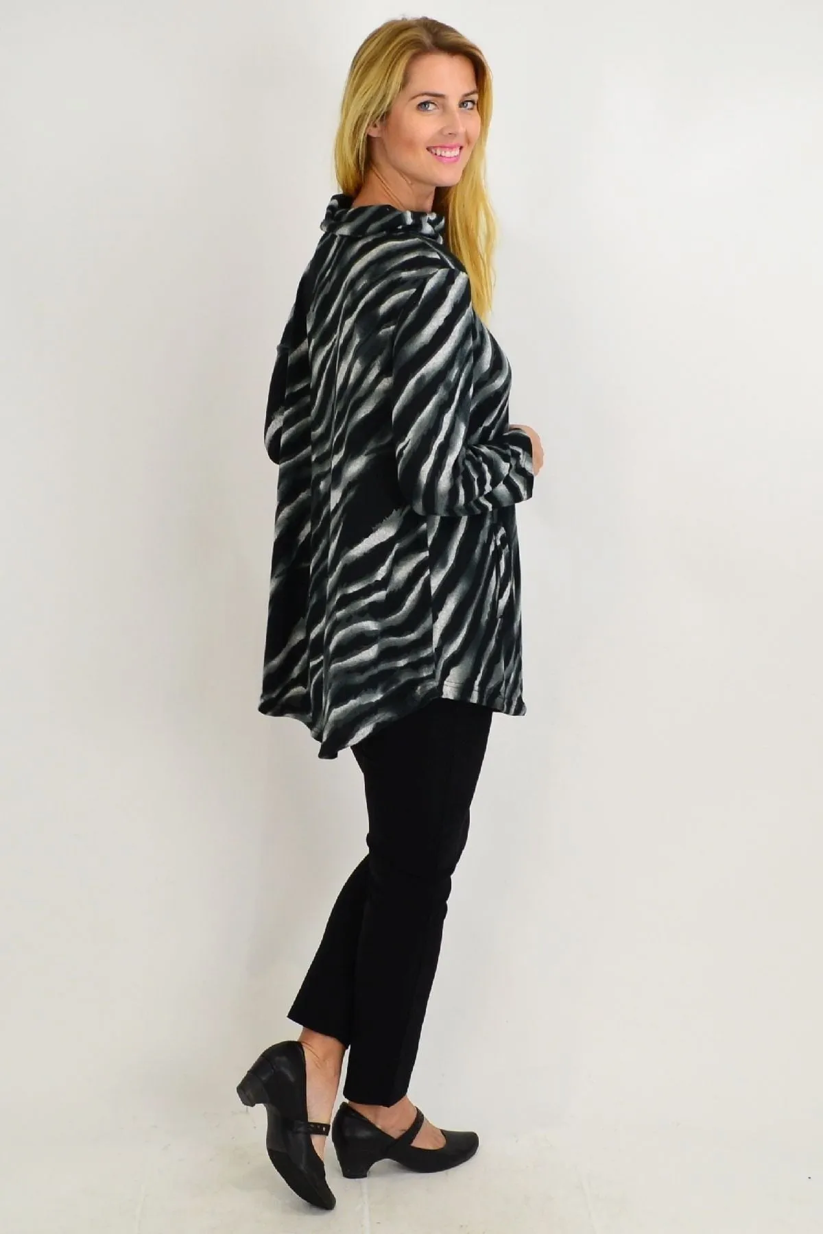 Charcoal Rolled Neck Zebra Tunic Top