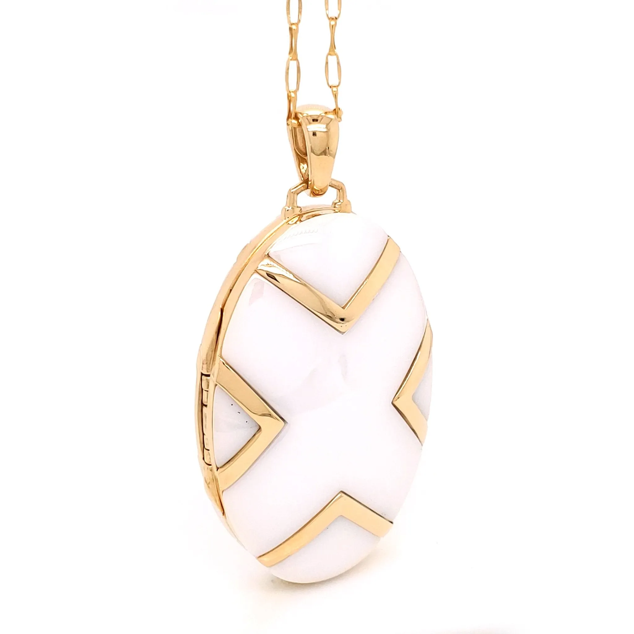 Chevron White Ceramic & Gold Locket Necklace