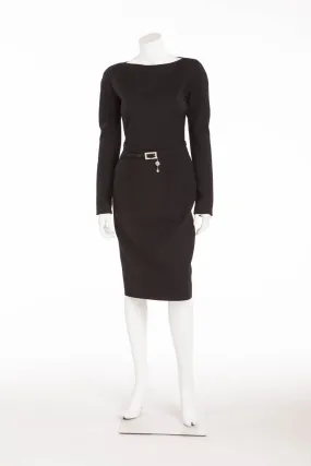 Chrisitan Dior - 2PC Black Long Sleeve Dress with Skinny Belt