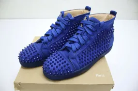 Christian Louboutin Mens Louis Spikes Flat Blue Suede High Top 45 EUR/10.5 US