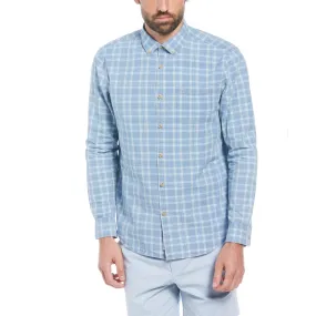 Cotton Indigo Plaid Print Button-Down Shirt