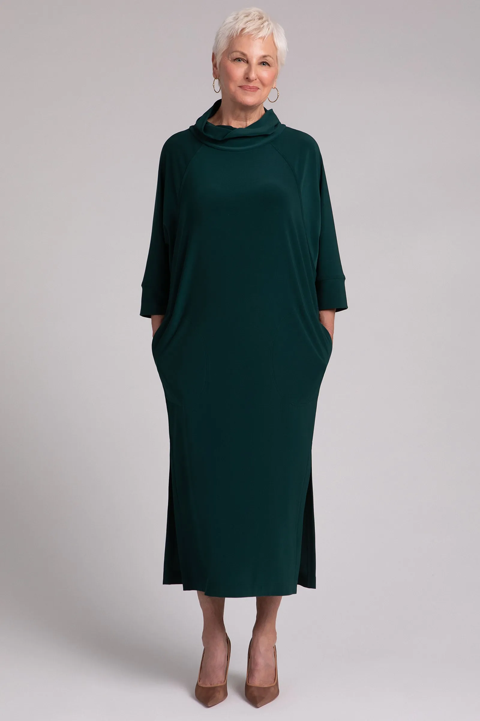 Cozy Raglan Funnel Neck Dress | Evergreen