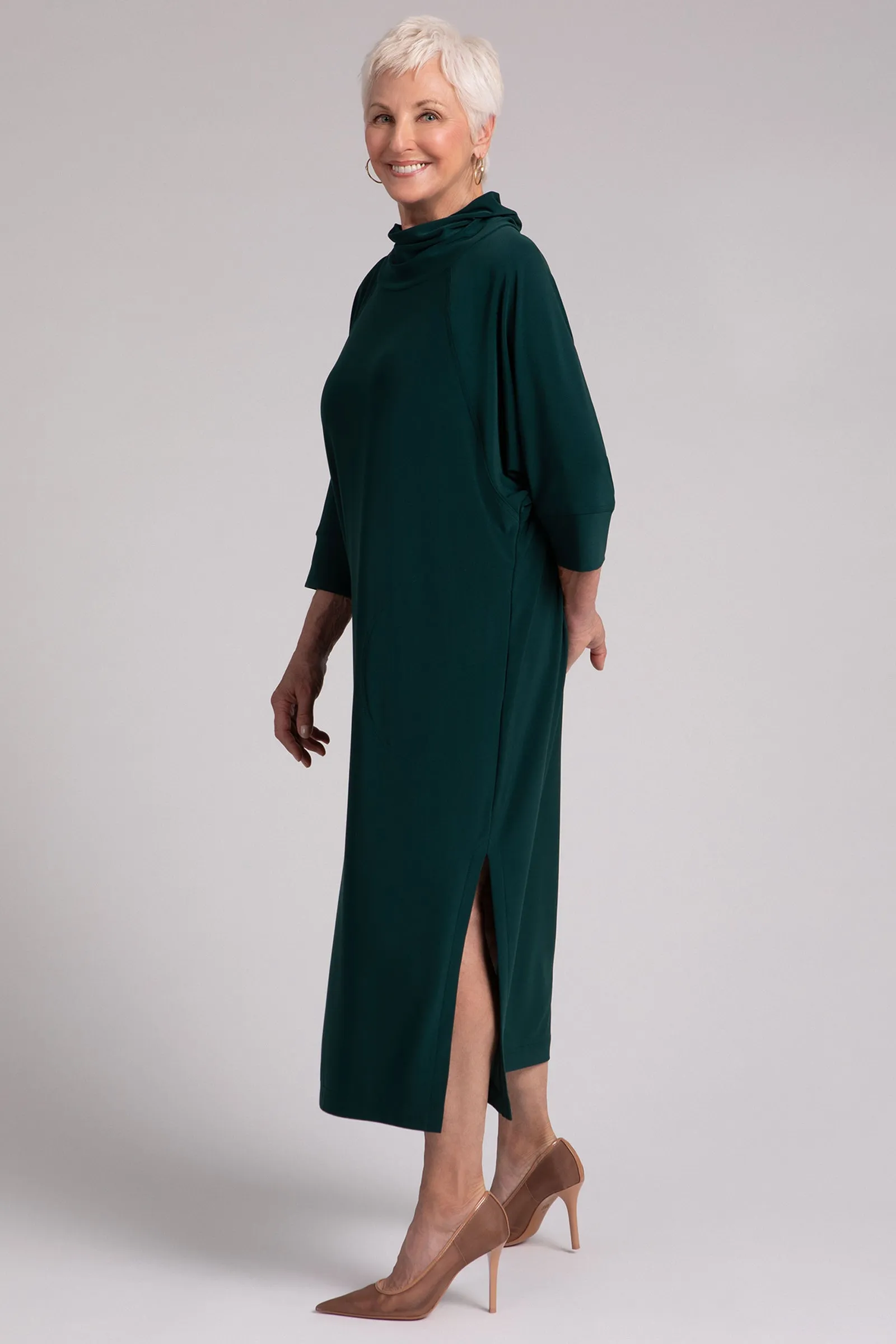 Cozy Raglan Funnel Neck Dress | Evergreen