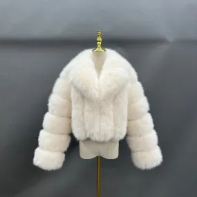 Cream Premium Faux Fur Collared Jacket