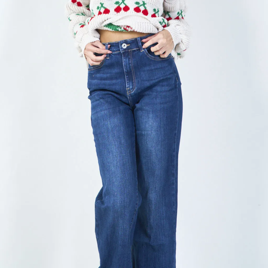 Cuffed leopard-trim denim jeans wholesale