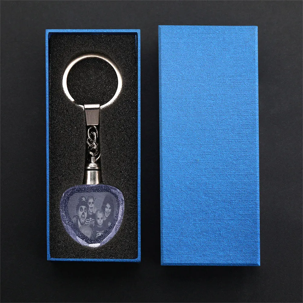 Custom Photo Heart Shaped Crystal LED Light Keychain